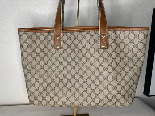 Gucci Sherry Tote Bag Beige Brown GG Supreme Leather